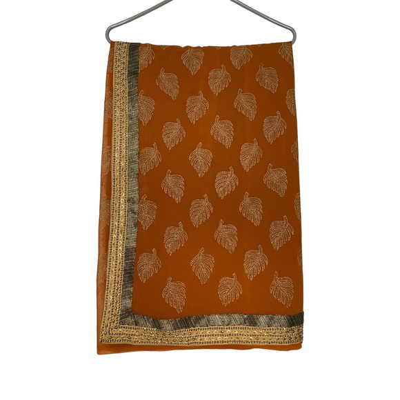 Women's Orange Leaves Indian Sari / Saree - Picture 4 of 6